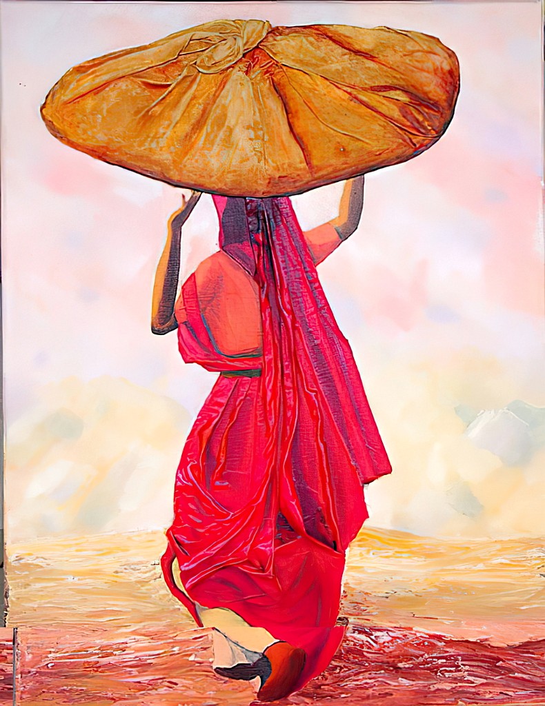 2002 03-Thailee.jpg - Année 2002 - 65 x 50 cm  Tissu collé, huile au pinceau et au couteau sur toile